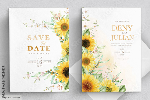 Fotografie, Obraz watercolor sunflower invitation card set