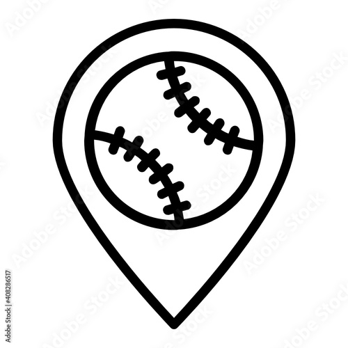 Ground Field Pin Location Concept, Bubble Play Area Vector line Icon Design, Base ball Symbol on white background, bat and ball game Sign, Sports equipment Stock,