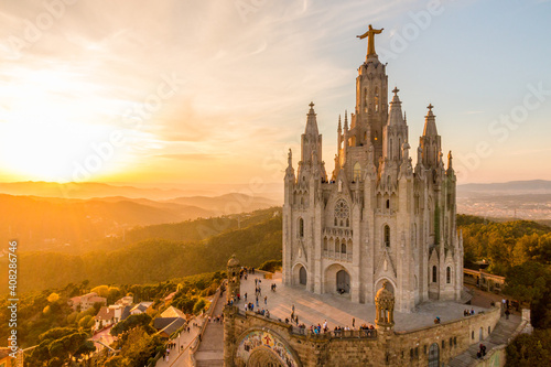 Picture of the temple of Tibidabo in Barcelona, Spain. captured at sunset.