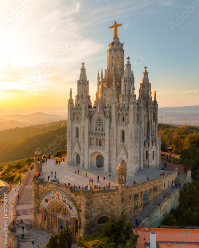 Picture of the temple of Tibidabo in Barcelona, Spain. captured at sunset.