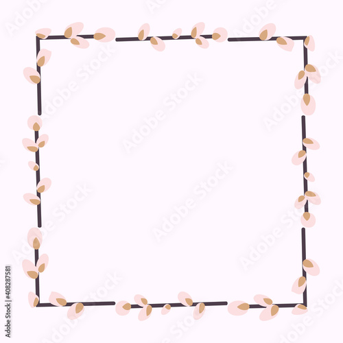 square frame made of willow twigs. Square Easter Frame.vector