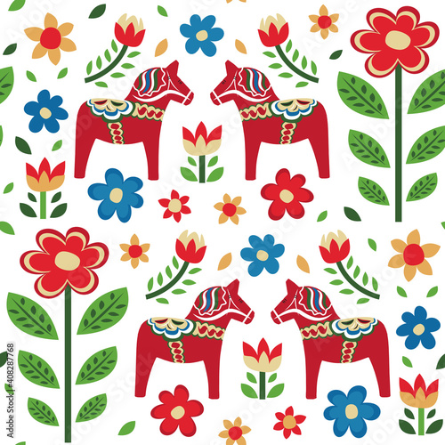 Swedish Dala horse pattern Creative texture for fabric and textile photo