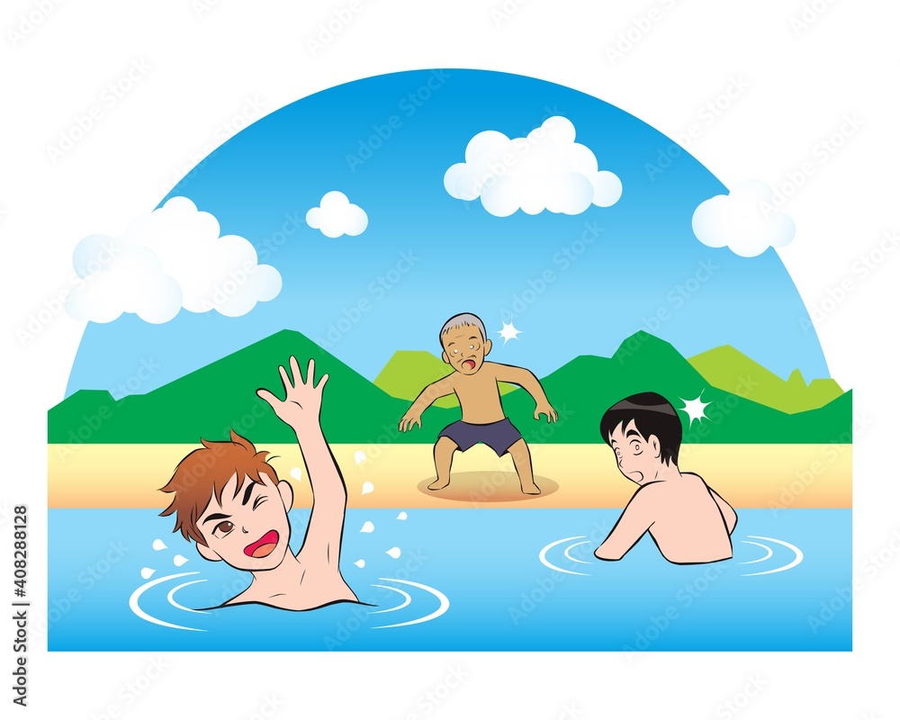 Annoy people to get drowned. vector illustration isolated cartoon hand drawn