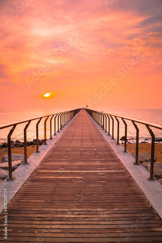 Pont del Petroli, Badalona, Spain. captured during sunrise.