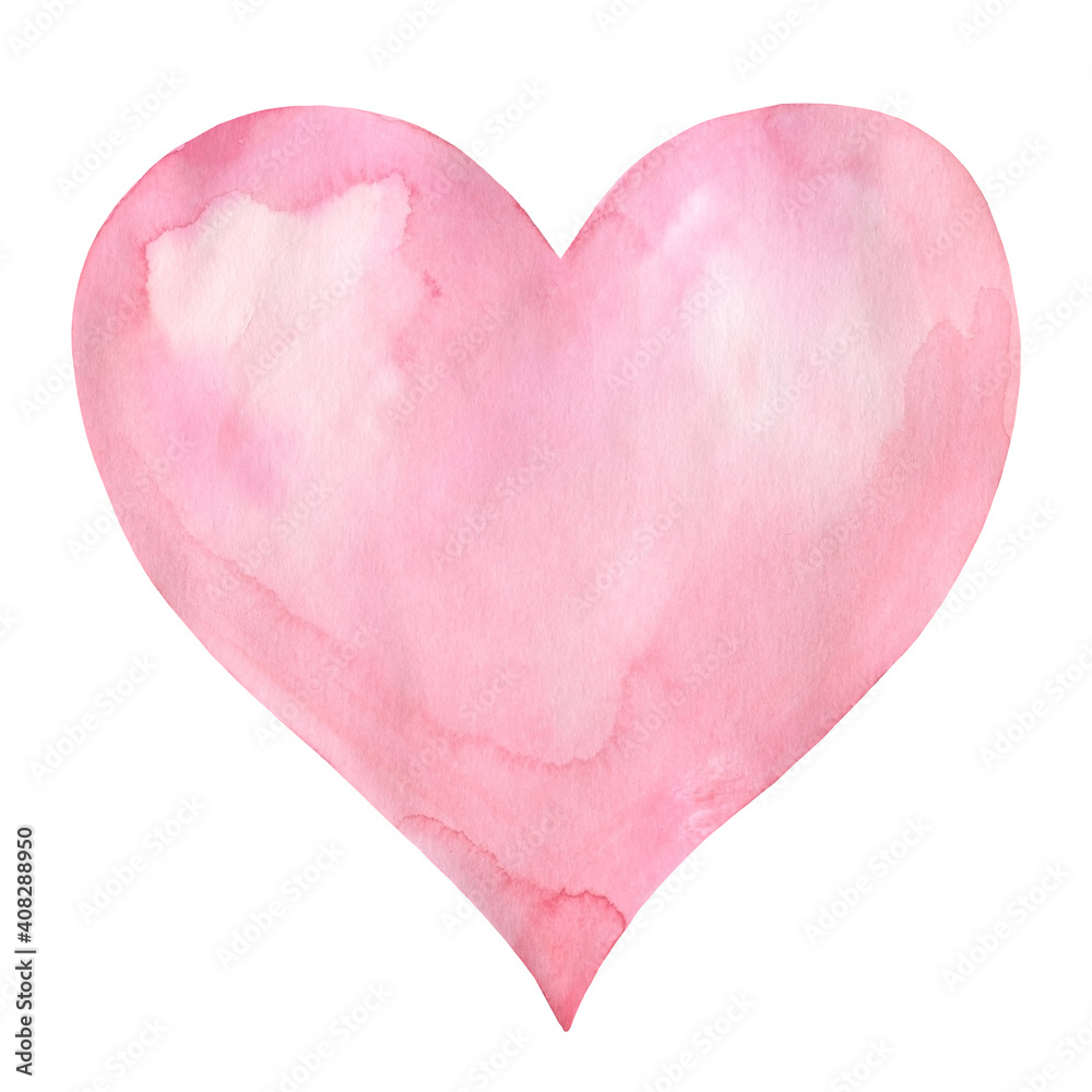 Valentine's day. Watercolor pink heart, love card, 