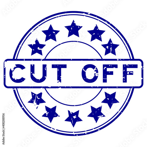 Grunge blue cut off word with star icon round rubber seal stamp on white background