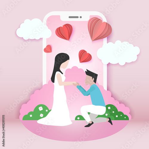 smartphone Couple marry valentine concept. vector illustrationvector illustration
