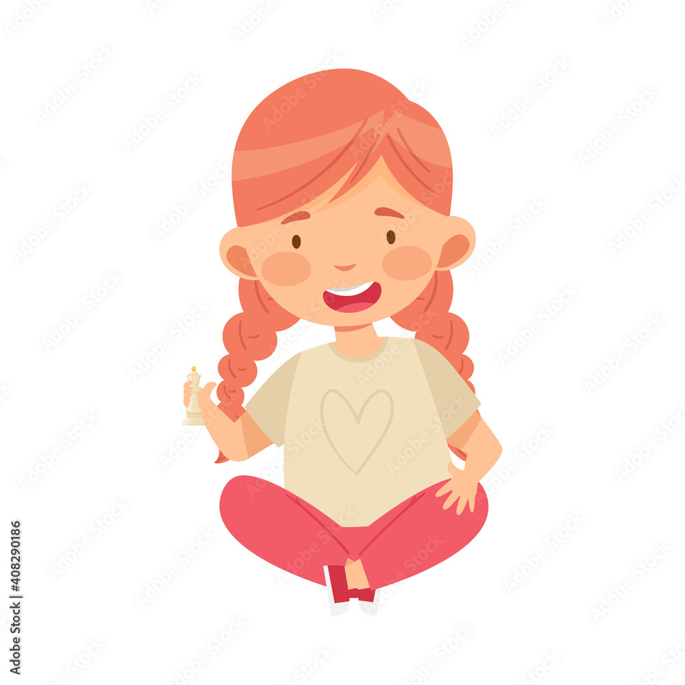 Redhead Girl Holding Chessman or Chess Piece with Hand Vector Illustration Redhead Girl Holding Chessman or Chess Piece with Hand Vector Illustration