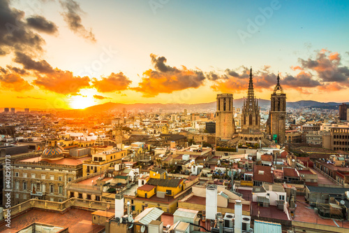 Picture of the famous Barcelona Cathedral situed in gothic quarter of Barcelona  Spain.