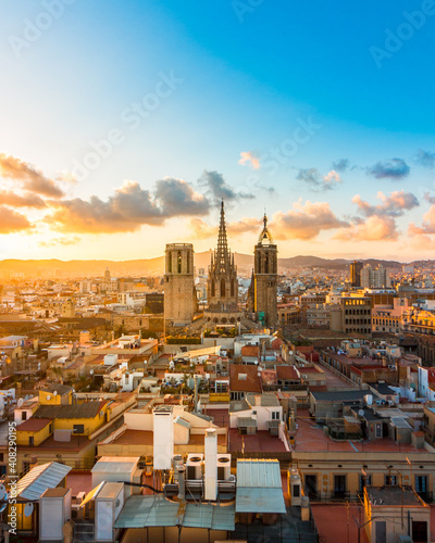 Picture of the famous Barcelona Cathedral situed in gothic quarter of Barcelona, Spain. photo