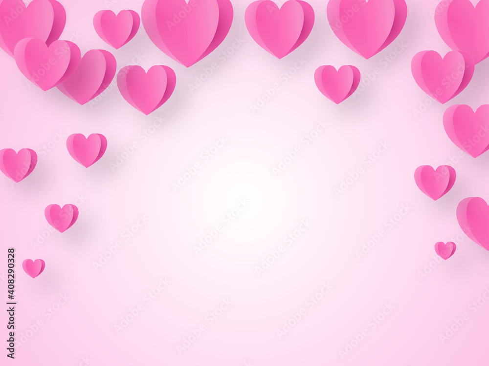 Paper heart flying on pink background. symbols of love