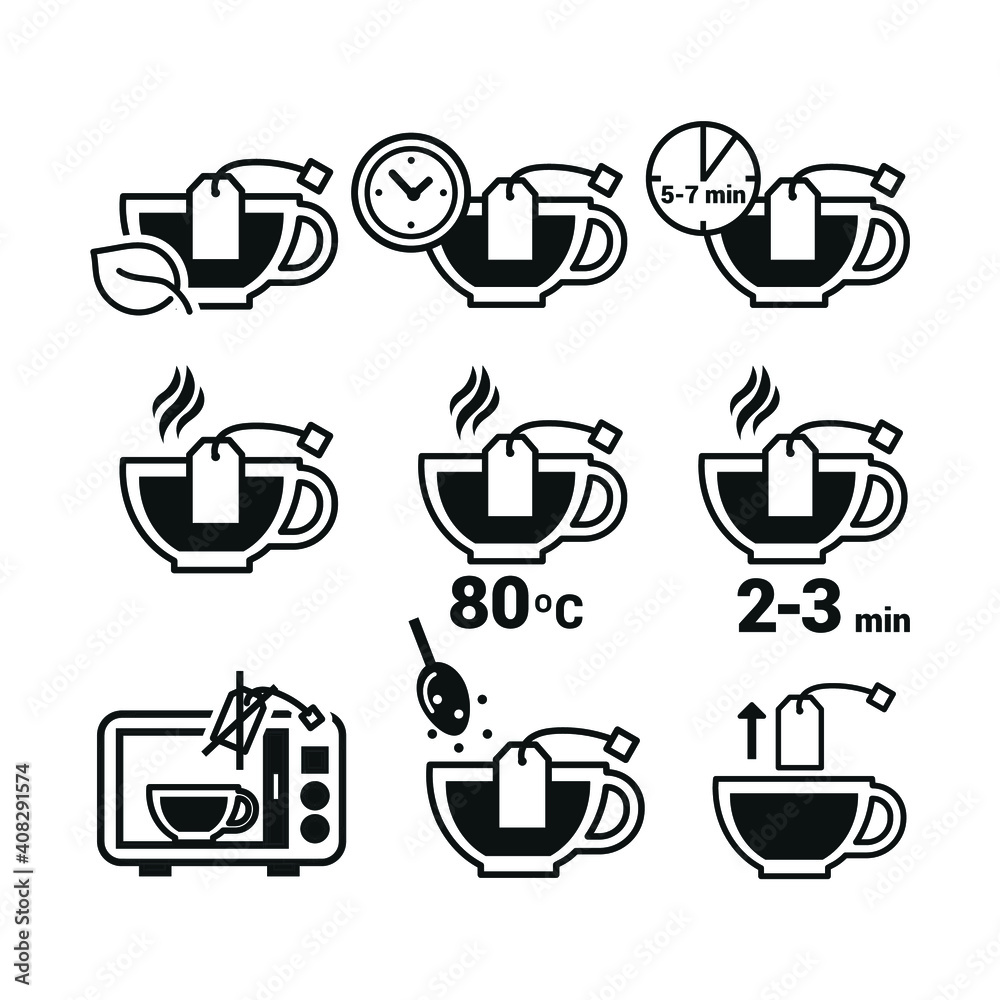 Vector image. Tea drink icon. Tea preparation time and temperature. Vector image. Tea drink icon. Tea preparation time and temperature.