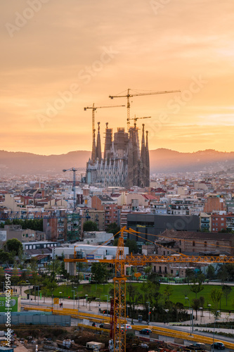 Picture of the Sagrada Familia of Barcelona captured form far away. photo