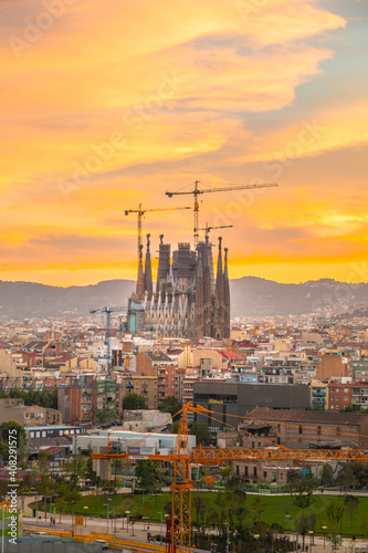 Picture of the Sagrada Familia of Barcelona captured form far away.