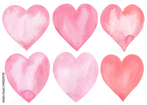 Pink hearts  watercolor illustration  love card  valentine s day