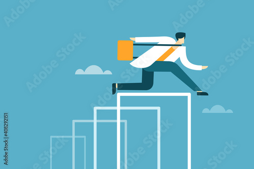 A businessman moves ahead by jumping all hurdles