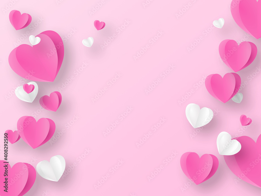 Valentine concept background. pink paper hearts. Cute love sale banner