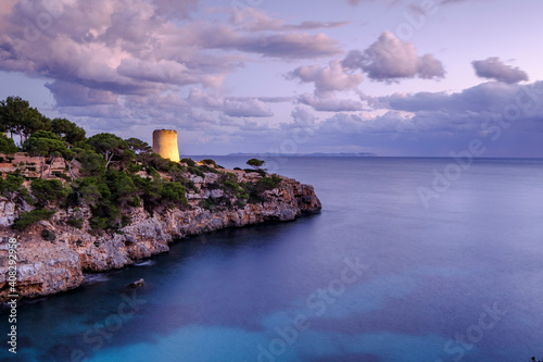 tower of Cala Pi  sixteenth century  used to defend the entrance to the bay  cala Pi  Mallorca  balearic islands  spain  europe