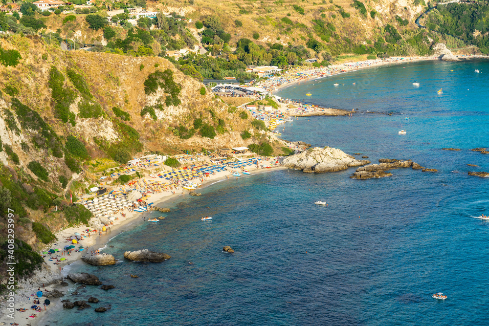 Aerial view of Grotticelle beach at Capo Vaticano, Calabria, Italy