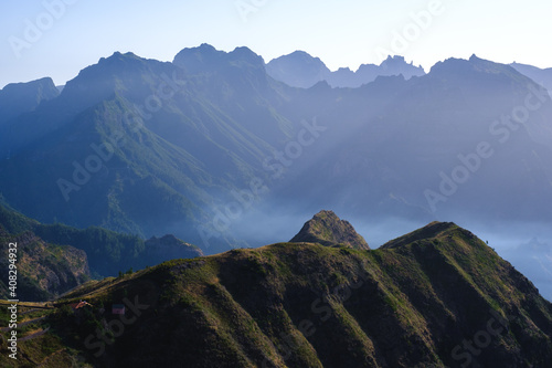 Fototapeta Naklejka Na Ścianę i Meble -  mountain range in misty morning