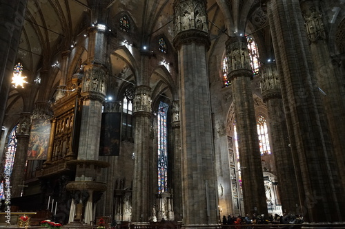 Interior of Milan Cathedral or Milan Duomo aka Duomo di Milano in Italy -                                                       