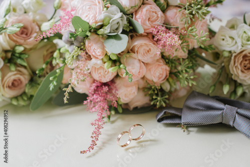 Wedding bouquets and rings