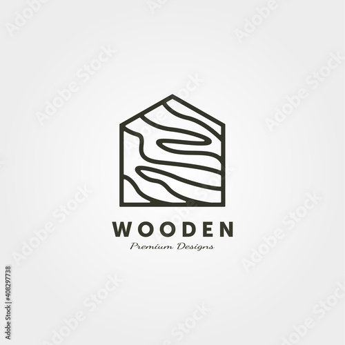 wood house logo line art vector minimalist illustration design