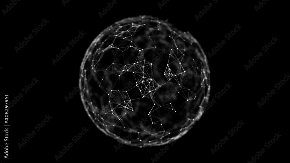 Blue sphere consisting of points and lines. Modern wireframe elements. Technology grid sphere. 3d rendering.