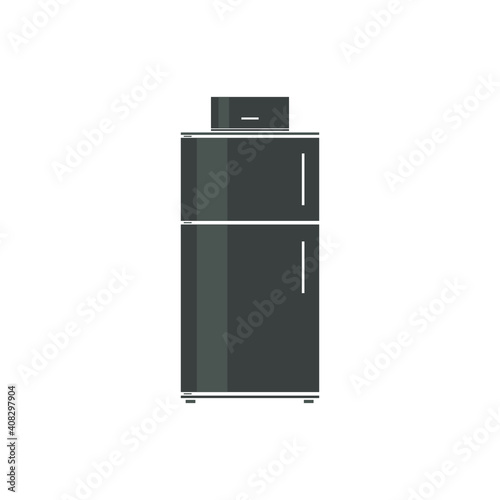 modern stylish black fridge for the left-handers and bread bin on a top of it, created in flat design