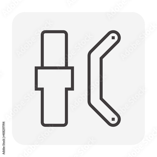 Scaffolding component icon. Consist of joint pin. Also called coupling pin, insert pin and connect pin. And locking arm or steel arm lock use as safety device to hold stacked frame safe and secure. photo