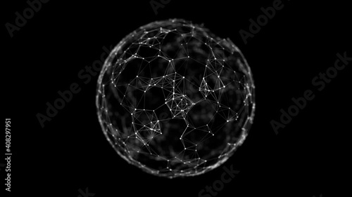 Blue sphere consisting of points and lines. Modern wireframe elements. Technology grid sphere. 3d rendering.