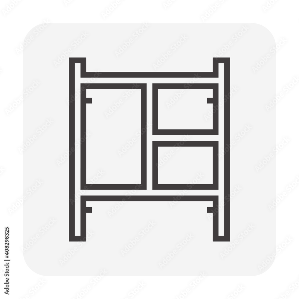 Main frame scaffolding or H-frame vector icon. Item is a construction equipment and component of ringlock scaffolding system. Use as temporary working platform or structure for building construction. Main frame scaffolding or H-frame vector icon. Item is a construction equipment and component of ringlock scaffolding system. Use as temporary working platform or structure for building construction.