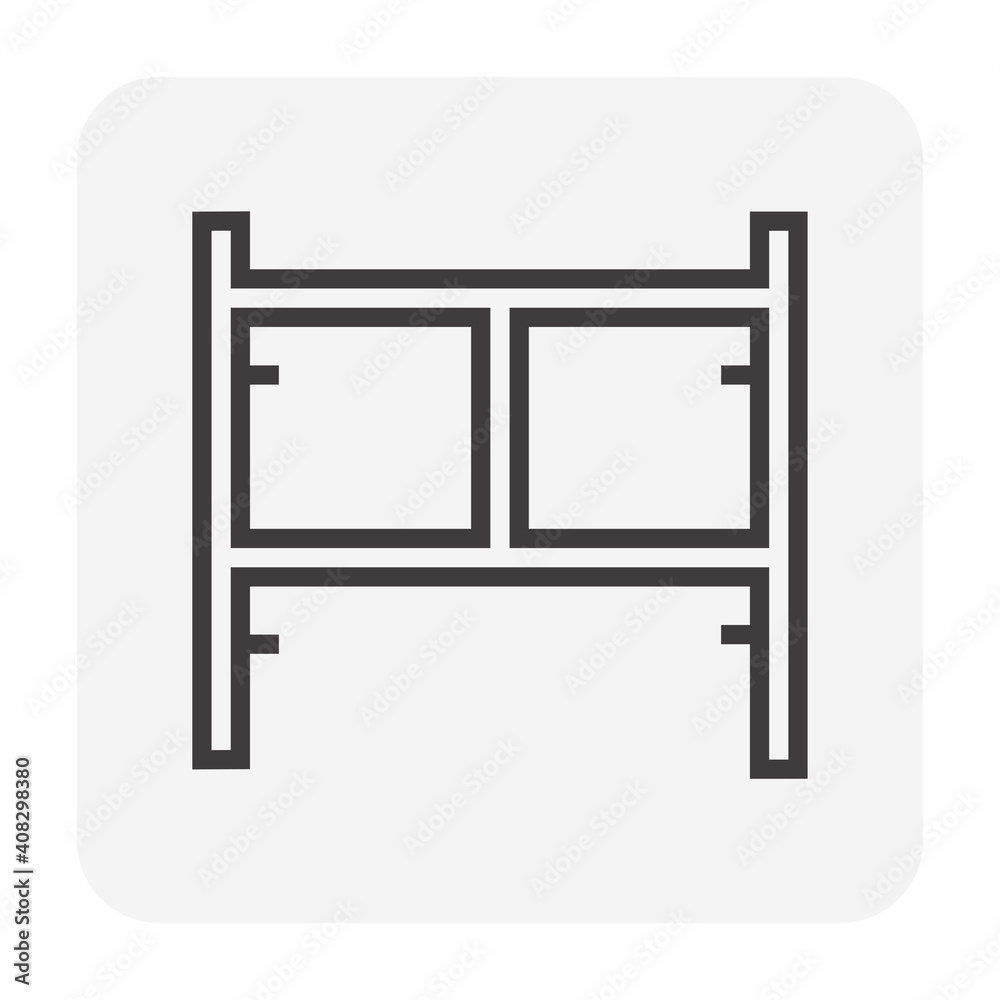 Main frame scaffolding or H-frame vector icon. Item is a construction equipment and component of ringlock scaffolding system. Use as temporary working platform or structure for building construction. Main frame scaffolding or H-frame vector icon. Item is a construction equipment and component of ringlock scaffolding system. Use as temporary working platform or structure for building construction.