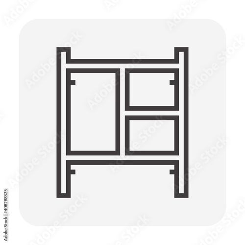Main frame scaffolding or H-frame vector icon. Item is a construction equipment and component of ringlock scaffolding system. Use as temporary working platform or structure for building construction.