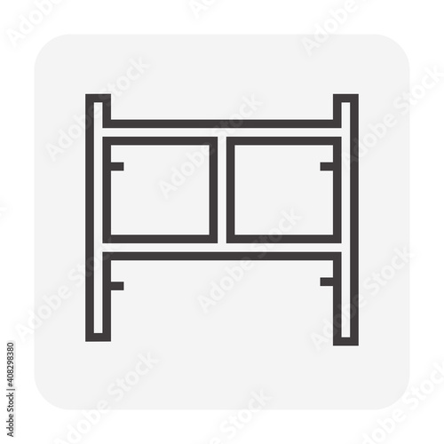Main frame scaffolding or H-frame vector icon. Item is a construction equipment and component of ringlock scaffolding system. Use as temporary working platform or structure for building construction.