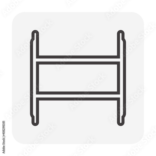 Horizontal frame scaffold vector icon. Item is a construction equipment and component of ringlock, tube clamp scaffold system. Use as temporary working platform or structure for building construction.