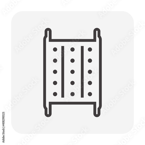 Board decking icon. Also called steel plank, metal deck and catwalk. Include hook and perforated for use with ringlock, tube clamp scaffolding system. For working platform, access way or walkway.