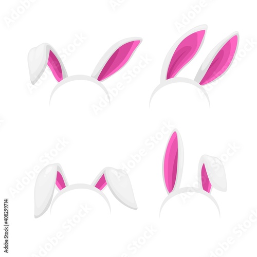 Rabbit ears isolated vector Easter bunny kids headbands  masks. Cartoon hare ears costume pink and white elements. Photo editor  booth  video chat app decoration. Funny animal character role games