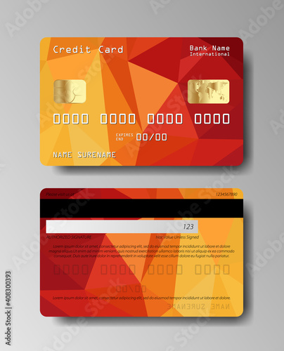 Realistic credit card two sides isolated. Detailed glossy cards. Credit debit card mockup