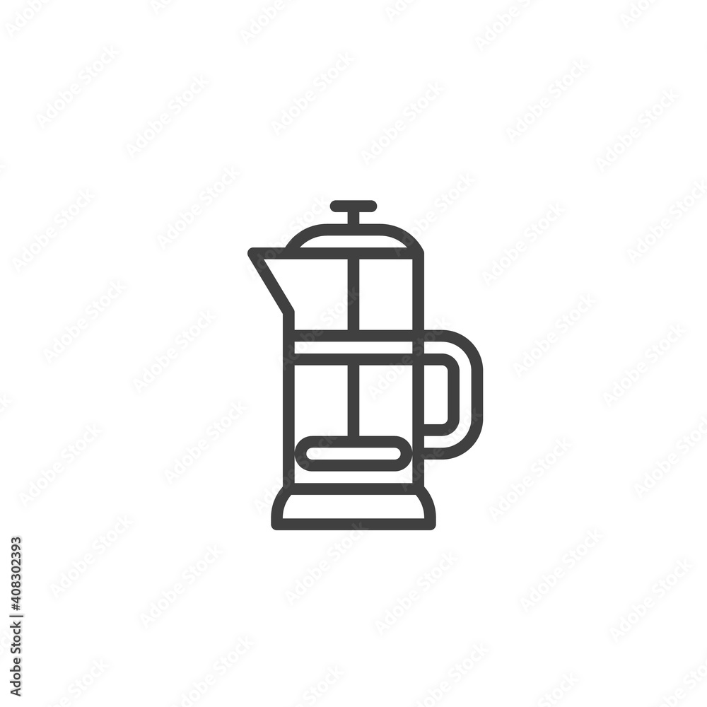 Coffee pot line icon. linear style sign for mobile concept and web design. French press outline vector icon. Symbol, logo illustration. Vector graphics