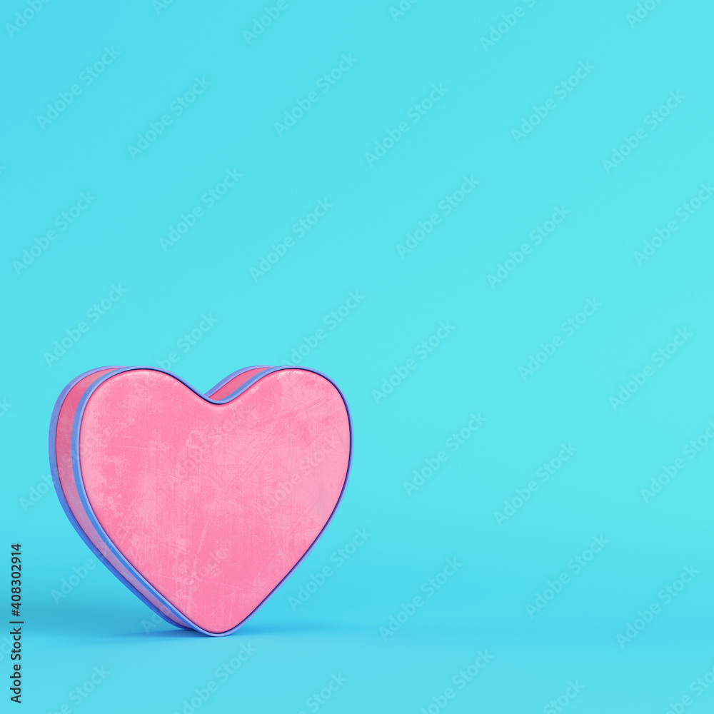 Pink abstract heart shape on bright blue background in pastel colors