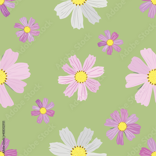 Seamless repeated patterm with white and pink flowers 