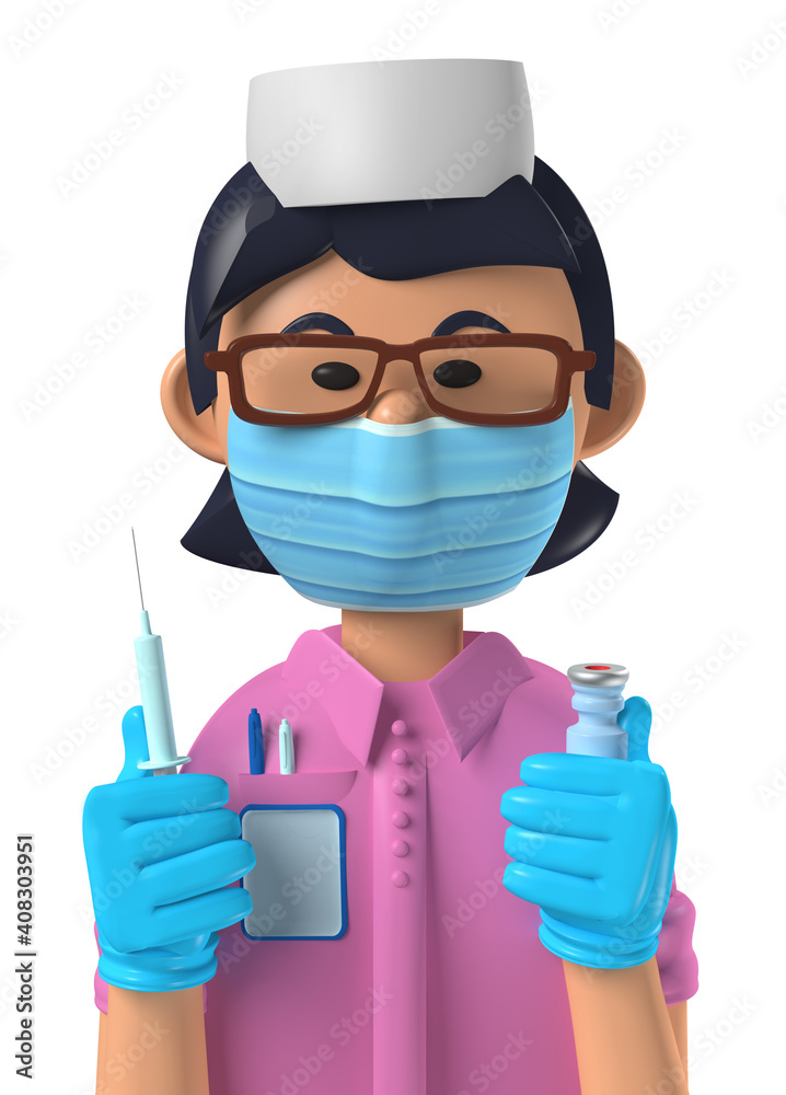 Cartoon character 3d avatar Asian female nurse