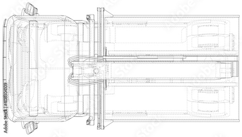 Tow truck, top view. The layers of visible and invisible lines are separated. EPS10 format.