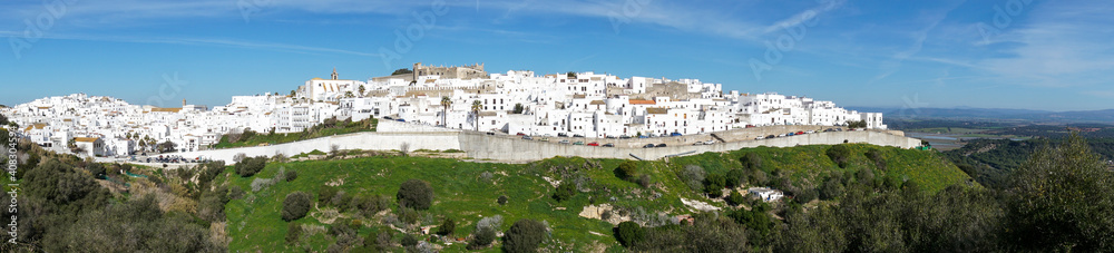 panorama of the historic whitewashed Andalusian village of Vejer de la Frontera