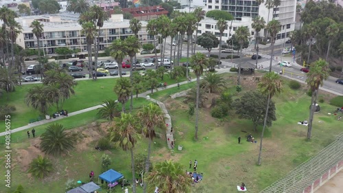 Flying Over Beach and Towards Park in the Pacific Coast