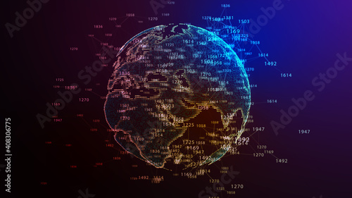 Earth Globe with Light Effect. Global International Connectivity Background. 3D illustration.