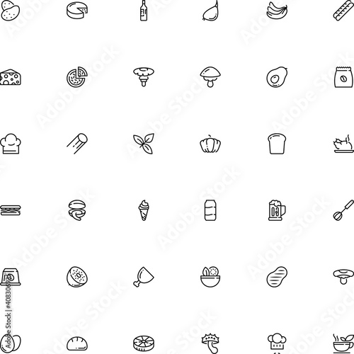 icon vector icon set such as: neck, vegetarian food, frozen, fungi, variety, bowl, waffle, butcher, mustache, t-bone, bbq, fried, flour, grey puffball, cavatappi, beer glass, sliced, wire, modern