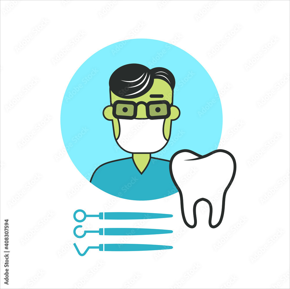 illustration of a cartoon dentist and tooth. illustration of a cartoon dentist and tooth.