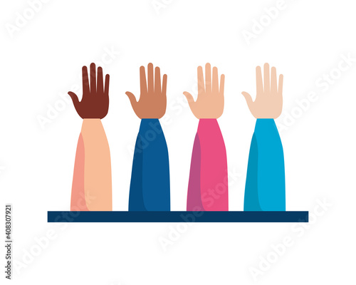 interracial hands humans up community icons